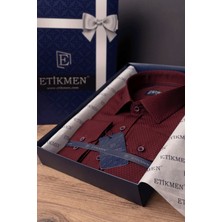 Etikmen Koyu Bordo Baklava Desen Slimfit Erkek Gömlek