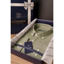 Etikmen Haki Yaka Düğmeli Keten Slimfit Erkek Gömlek