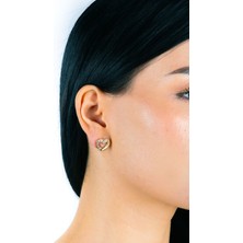 925 Ayar Gümüş Kalp Model Zirkon Taşlı Altın Rengi Kadın Küpe