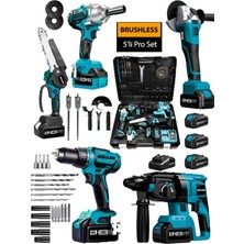 Alman Pro Seri Kömürsüz 5'li Set Kırıcı -Darbeli Matkap-Taşlama-Somun Sıkma Sökme-Dal Budama