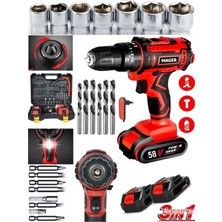 Metal Şanzıman 58 Watt 8 Ah Çift Akülü Vidalama Darbeli Şarjlı Matkap Üstün Alman Teknolojisi