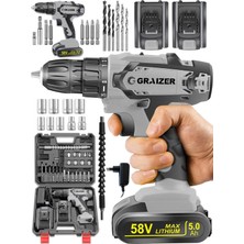 Alman 58 V 5 Ah Darbeli Çift Metal Şanzuman Bakır Sargili Şarjlı Çift Akülü Vidalama Matkap Sta