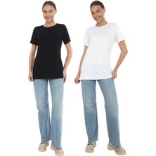 Soft Viskon Uzun Tunik-Siyah-Beyaz