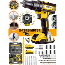 Germany Technology Drive E-7214 Çift Akülü Metal Şanzuman Şarjlı Vidalama Matkap Uç Set Hediye