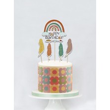 Parti Adresi Retro Temalı Kürdan Happy Birthday Pasta Süsü 5'li