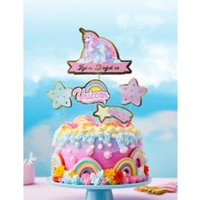Parti Adresi Unicorn Temalı Kürdan Iyi Ki Doğdun Pasta Süsü Cupcake Kürdanı 5'li