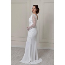 Beyaz Belden Drapeli Abiye 5225
