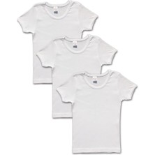 İki Yıldız 3'lü Kız Çocuk Atlet %100 Pamuklu Beyaz Ribanalı Nefes Alabilir Kısa Kol