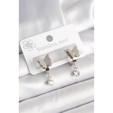 Silver Simli Kelebekli Çelik Küpe
