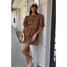 Mira Cotton Önü Fiyonk Bağlamalı ve Balon Kollu Elbise 2893