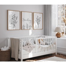 Rabadon Çerçevesiz Minimalist Çiçek Temalı Kız Çocuk Odası İsme Özel 3'lü Poster