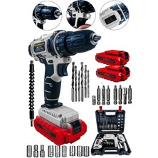 Germany 58 V 8 Ah Çift Metal Şanzuman Bakır Sargılı Çift Akülü Şarjlı Matkap Vidalama 27 Parça Set