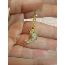 Gold Parlak Taşlı Yunus Çelik Kolye