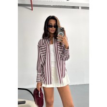 Alinn Butikk Çizgili Gömlek - Bordo