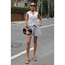 La Mode Istanbul Yelek Şort Flamlı Keten Takım 10133-17