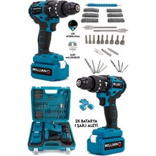 Profesyonel 10 Pilli 2 Akülü 10 mm Çelik Mandrenli Darbeli Vidalama Matkap 84 Parça Uç Seti