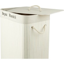 Deco&style Bambu Çift Hazneli Çamaşır Sepeti - Beyaz