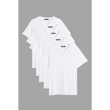 Comeor Erkek Çok Renkli %100 Pamuk T- Shirt Regular Fit Rahat Kesim V Yaka 5'li Basic Tişört Paketi