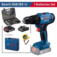 Gsb 183 Li Darbeli Tek Bataryalı Matkap Vidalama , Bosch 103 Parça Uç Aksesuar Seti ve Metre