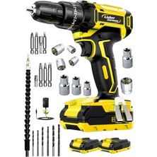 Darbeli 14.4 V 2.0 Ah Çift Soğutma Şanzuman 27 Parça Usta Seti 2x Akülü Şarjlı Vidalama Matkap