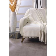 Lamassi Püsküllü Koltuk Kanepe Çekyat Örtüsü 180 x 200 cm  Pamuklu Ekru