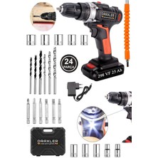 Germany 298VF 25AH Metal Şanzuman Darbeli Şarjlı Matkap Seti Çift Bataryalı Akülü Vidalama 24 Parça