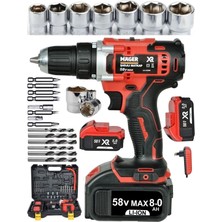 Alman Teknolojisi 58 Watt 8 Ah Li-Ion Çift Akülü Metal Şanzıman Vidalama Şarjlı Matkap