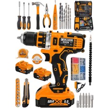 Alman Technology 56 V 5 Ah Darbeli Çift Akülü Şarjlı Vidalama Matkap 32 Parça Hobi Set