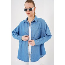 Alinn Butikk Oversize Kot Gömlek 20280 - Mavi