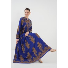 Saks Gold Desenli Tesettür Elbise 2423