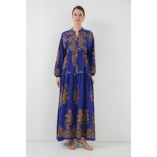 Saks Gold Desenli Tesettür Elbise 2423