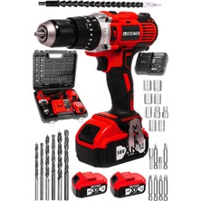 Germany Technology Darbeli 13MM 58 V 5 Ah Çift Xr Akülü Şarjlı Vidalama Matkap Kırmızı + Set