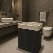 Lüx Bambu Çamaşır Sepeti 60X52X32 cm Siyahlar/beyazlar Ayrı Bölmeli 100 Lt