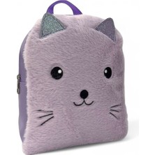 Mor Renk Kız Çocuk Sırt Çantası Peluşlu Kedi Desenli Sevimli Hayvan Desenli Ayarlanabilir Askılı