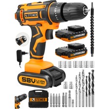 Germany Technology Highline 58 V 5 Ah Darbeli Bakır Sargılı Çift Akülü Vidalama Matkap