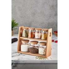 Ahşap Standlı Bambu Kapaklı Modern Baharatlık Takımı