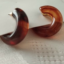 Kahverengi C Şekilli Akrilik Halka Küpe