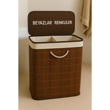 Bambu Çamaşır Sepeti 52X32X60 Beyazlar/renkliler Ayrı BÖLMELI-100 Lt Büyük Boy