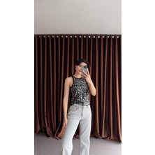 Halter Yaka Taşlı Siyah Bluz