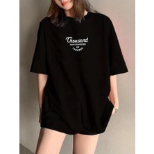Mira Cotton Thousand Baskılı Oversize Bisiklet Yaka T-Shirt - Siyah