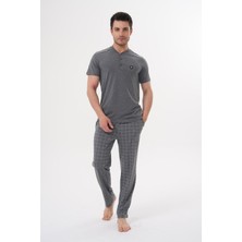 Mecit 2981 Füme Büyük Beden Kısa Kollu Erkek Pijama Takımı