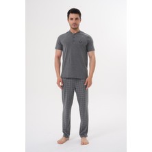 Mecit 2981 Füme Büyük Beden Kısa Kollu Erkek Pijama Takımı