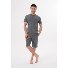 Mecit 2980 Füme Büyük Beden 3 Parça Erkek Şortlu Pijama Takımı