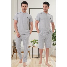 Mecit 2980 Gri Büyük Beden 3 Parça Erkek Şortlu Pijama Takımı