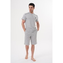 Mecit 2980 Gri Büyük Beden 3 Parça Erkek Şortlu Pijama Takımı