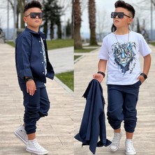 Modavals Gabardin Gömlek Kargo Cep Pantolon ve Kaplan Baskılı Tshırt 3 Parça Erkek Çocuk Takım