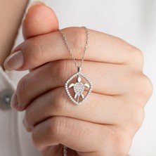 Vaoov 925 Ayar Gümüş Taşlı Kaplumbağa Kolye