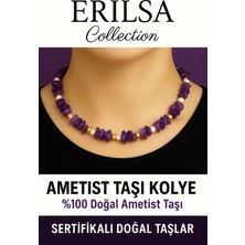 Sertifikalı Kırık Taşlı Model Inci – Ametist Taşı Kolye – Sakinlik ve Ruhsal Denge