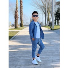 Modavals Kol Katlamalı Keten Gömlek & Beli Lastikli Keten Pantolon & Pamuklu Tshırt & Zincir Aksesuar 4lü Keten Erkek Çocuk Takım