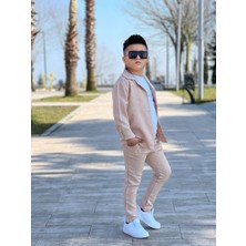 Modavals Kol Katlamalı Keten Gömlek & Beli Lastikli Keten Pantolon & Pamuklu Tshırt & Zincir Aksesuar 4lü Keten Erkek Çocuk Takım